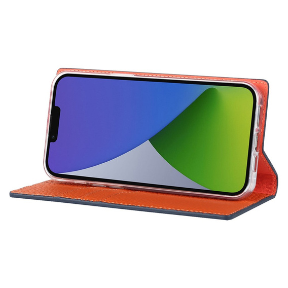 Θήκη με πτερύγιο για iPhone 14 Plus, Litchi Skin Grain, σκούρο μπλε