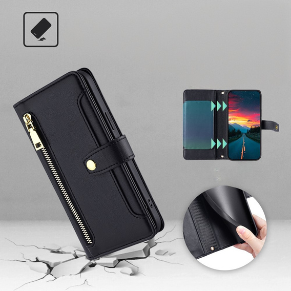 Θήκη με πτερύγιο για Realme 14 Pro+ 5G, Wallet Zipper Pocket, μαύρη