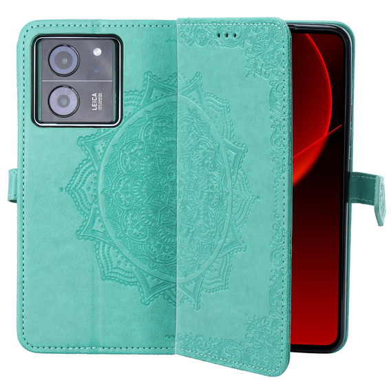 Θήκη με πτερύγιο για Xiaomi 13T / 13T Pro, Mandala, πράσινη