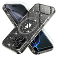 Θήκη για iPhone 16 Pro, ERBORD Glitter MagSafe, μαύρη + Γυαλί οθόνης