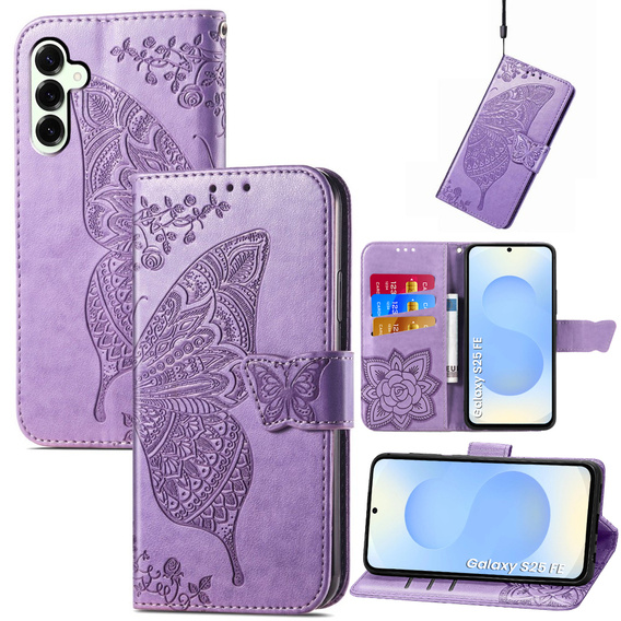 Θήκη με πτερύγιο για Samsung Galaxy S25 FE, Butterfly, μωβ