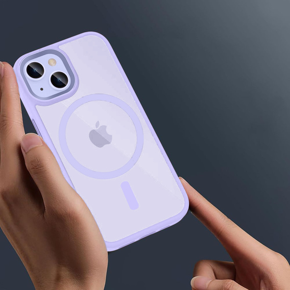 Θήκη για iPhone 14, για MagSafe, ERBORD Μatt Case, μοβ + Γυαλί οθόνης
