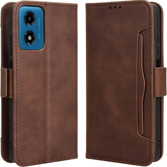 Θήκη με πτερύγιο για Motorola Moto E14, Card Slot, καφέ