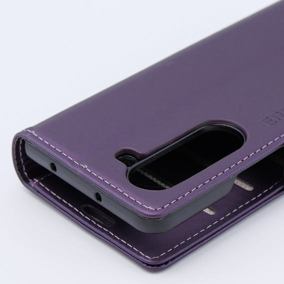 Θήκη για Samsung Galaxy Z Fold 5 5G, ERBORD Glossy Litchi, πορτοφόλι με πτερύγιο, μωβ