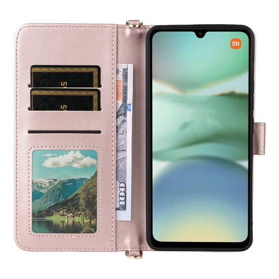 Θήκη με πτερύγιο για Xiaomi Redmi A5, Crossbody Leather Wallet, ροζ