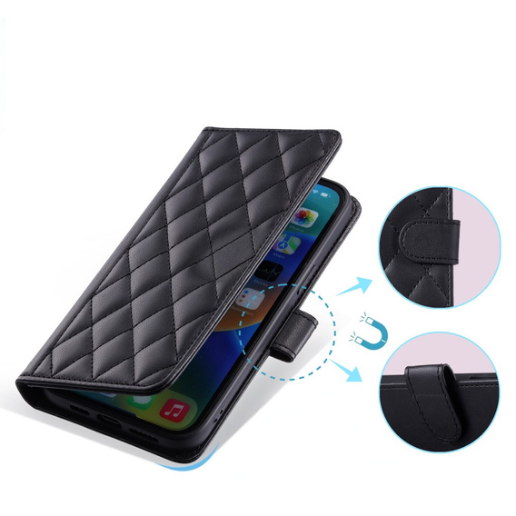 θήκη πτερύγιο για Xiaomi Redmi Note 13 Pro 4G / Xiaomi Redmi Note 14S / Xiaomi Poco M6 Pro 4G, Rhombus Crossbody Leather, μαύρη