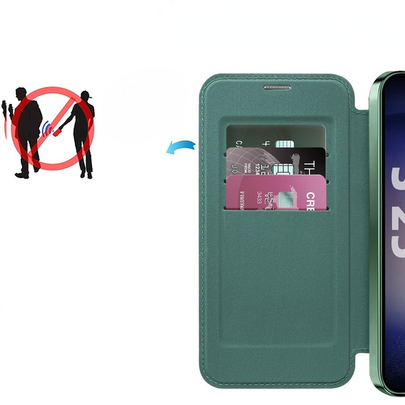 Θήκη με πτερύγιο για Samsung Galaxy S25+ Plus, RFID Wallet MagSafe CamShield, πράσινη