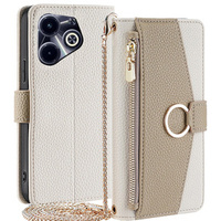 θήκη Wallet Zipper Pocket flip για το Infinix Hot 40i, Wallet Zipper Pocket, με καθρέφτη, λευκή