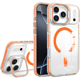 Θήκη για iPhone 17 Pro, για MagSafe, με βάση, διάφανη με πορτοκαλί ένθετα