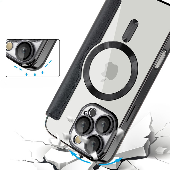 Θήκη με πτερύγιο για iPhone 16 Pro Max, RFID Wallet MagSafe CamShield, μαύρη