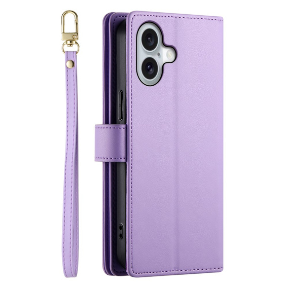 Θήκη με πτερύγιο για iPhone 16 Plus, Wallet Zipper Pocket, μωβ