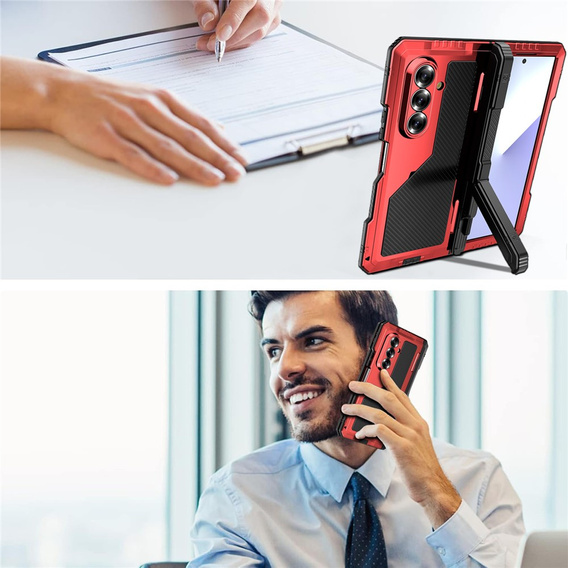 Θωρακισμένη θήκη για Samsung Galaxy Z Fold6 5G, αλουμίνιο, με βάση στήριξης και χώρο για γραφίδα, μαύρη