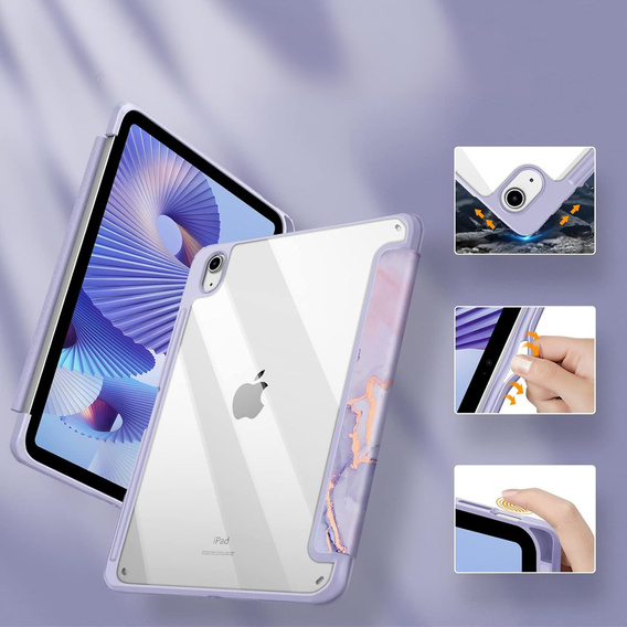 Θήκη για iPad 10.9" 2022 (10 gen.), Smartcase Hybrid, με χώρο για γραφίδα, Marble μωβ