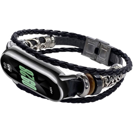 Δερμάτινο λουράκι για Xiaomi Smart Band 10 / 9 / 8, μαύρη