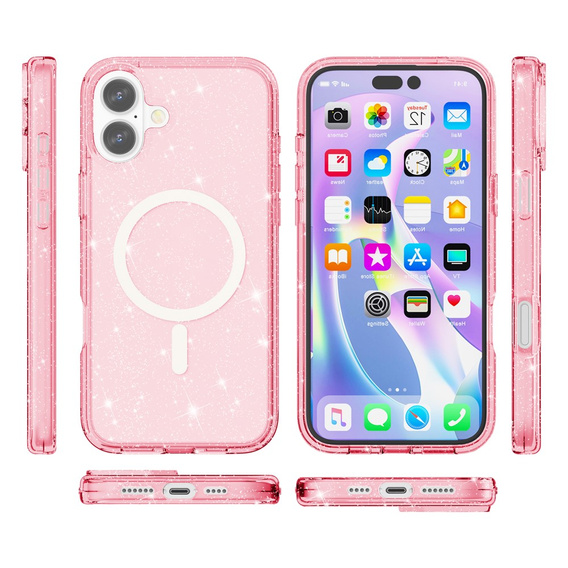 Θήκη για iPhone 17, για MagSafe, glitter, ημιδιαφανές ροζ