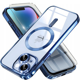 Θήκη για iPhone 14, Electro MagSafe, μπλε + Γυαλί για την οθόνη
