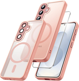 Θήκη για Samsung Galaxy S25, για MagSafe, ERBORD Μatt Case, ροζ + Γυαλί οθόνης