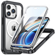 Θήκη για iPhone 15 Pro, θωρακισμένη πλήρης προστασία 360° για MagSafe, γυαλί οθόνης, μαύρη