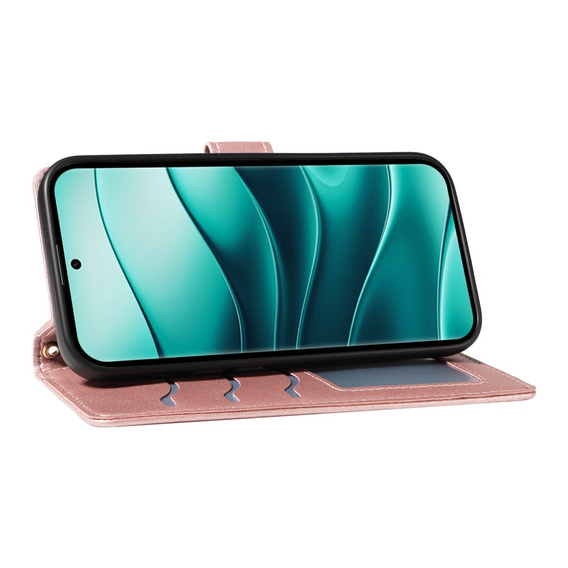 θήκη πτερύγιο για Xiaomi Redmi Note 14 Pro 5G / Xiaomi Redmi Note 14 Pro+ 5G / Xiaomi Poco X7 5G, Rhombus Crossbody Leather, ροζ rose gold