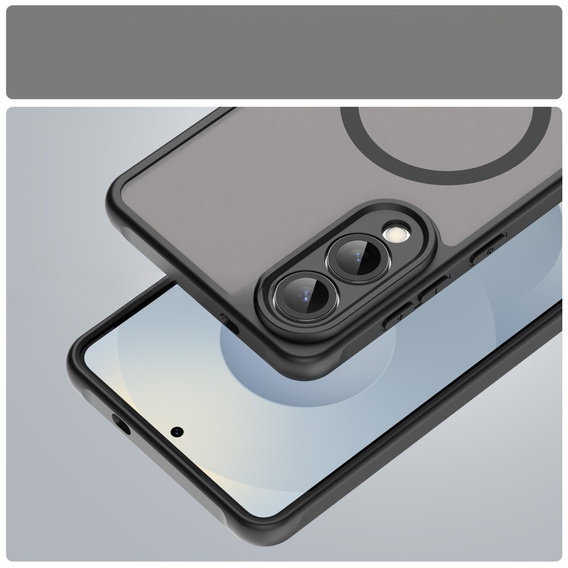 Θήκη για Samsung Galaxy S25 Edge, Kickstand Matt Case, για MagSafe, μαύρη + Γυαλί οθόνης