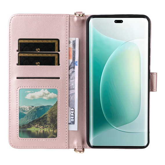 Θήκη με πτερύγιο για Honor 400 5G, Crossbody Leather Wallet, ροζ