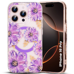 Μαγνητική θήκη με floral laser σχέδιο για iPhone 16 Pro
