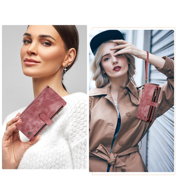 Η θήκη CASEME για Samsung Galaxy A56 5G, Leather Wallet Cash and Card Slots, με λουράκι, κόκκινη