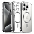 Θήκη για iPhone 15 Pro Max, Electro MagSafe, ασημένια + Γυαλί για την οθόνη