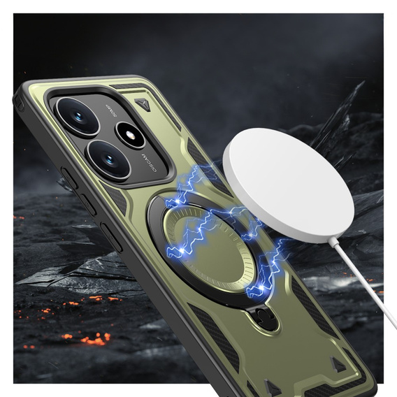 Θήκη για Xiaomi Redmi Note 14 5G, Στρατιωτικό MagSafe, πράσινη + γυαλί 9H