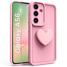 Θήκη για Samsung Galaxy A56 5G, Silicone Heart, ροζ + σκληρό γυαλί 9H