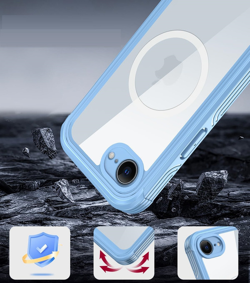 Θήκη για iPhone 16E, Shockproof, με γυαλί, για MagSafe, μπλε