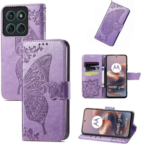 Θήκη με πτερύγιο για Motorola Moto G86 5G, Butterfly, μωβ