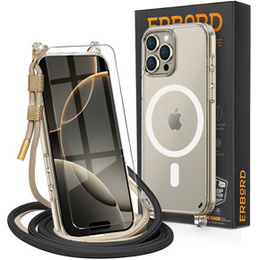 Θήκη με κορδόνι για iPhone 16 Pro, ERBORD MagSafe, διαφανής + Γυαλί οθόνης