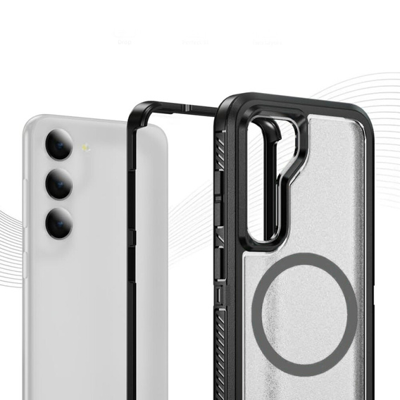 Θήκη με πλαίσιο για Samsung Galaxy S23 FE, για MagSafe, διαφανής / μαύρη