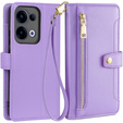 Θήκη με πτερύγιο για Oppo Reno 13, Wallet Zipper Pocket, μωβ