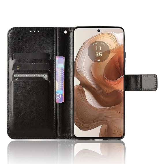 Θήκη με πτερύγιο για Motorola Edge 50 Ultra, Crazy Horse Wallet, μαύρη