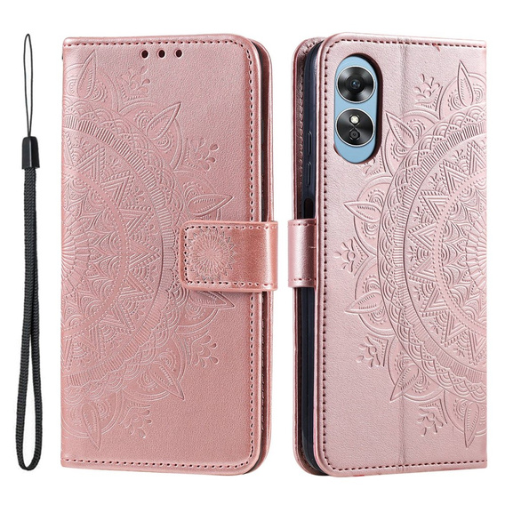 Θήκη με πτερύγιο για Oppo A17, Mandala, ροζ rose gold