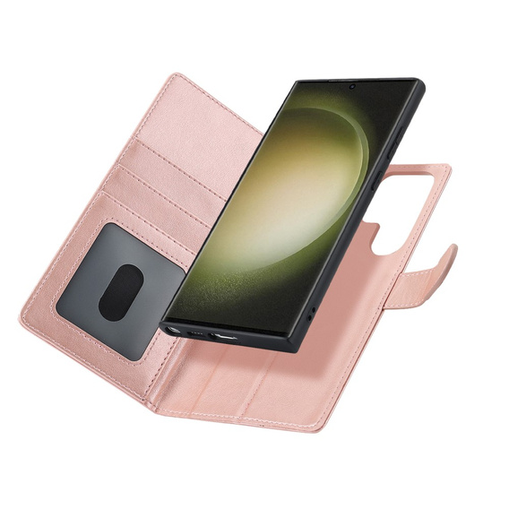 Θήκη με πτερύγιο για Samsung Galaxy S23 Ultra, πορτοφόλι, για MagSafe, ροζ rose gold