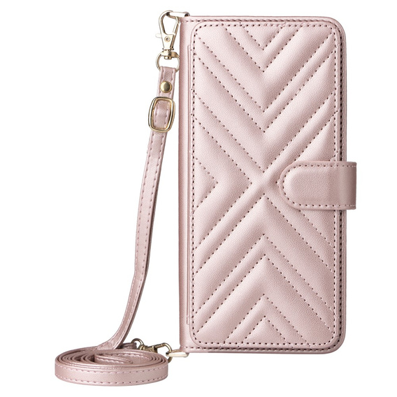 Θήκη με πτερύγιο για Samsung Galaxy S25 Edge, Crossbody Leather Wallet, ροζ
