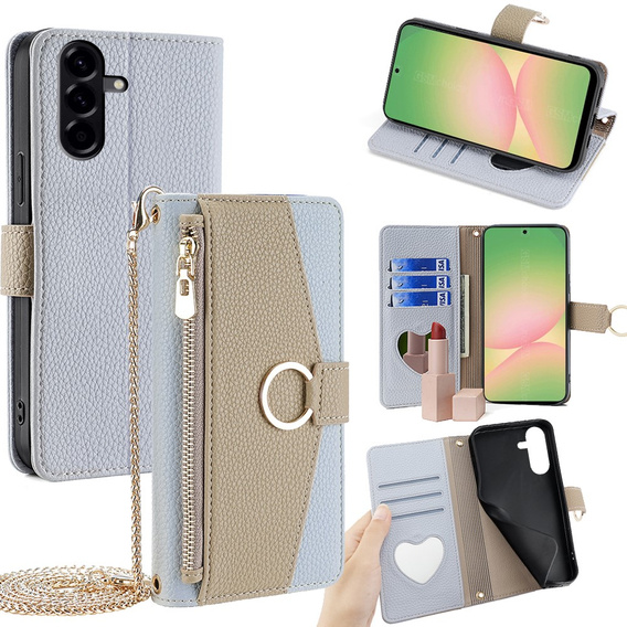 θήκη Wallet Zipper Pocket flip για το Samsung Galaxy A56 5G, Wallet Zipper Pocket, με καθρέφτη, μπλε