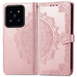 Θήκη με πτερύγιο για Xiaomi 14T, Mandala, ροζ rose gold