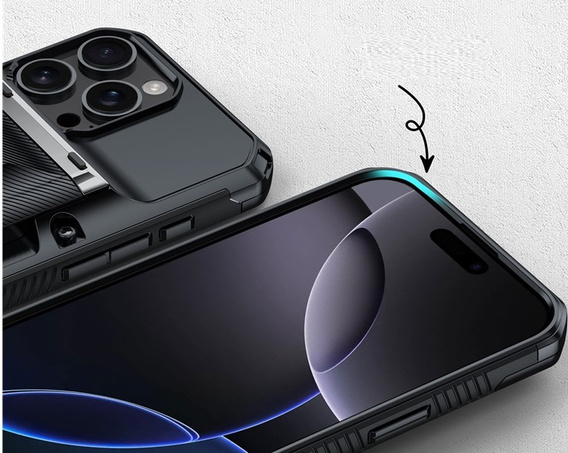 Θήκη TPU + PC με χώρο για κάρτα, μαύρη για iPhone 16 Pro Max