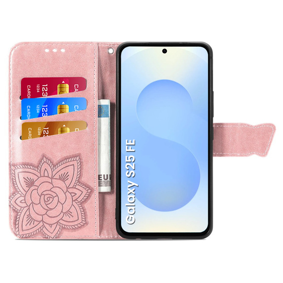 Θήκη με πτερύγιο για Samsung Galaxy S25 FE, Butterfly, ροζ rose gold