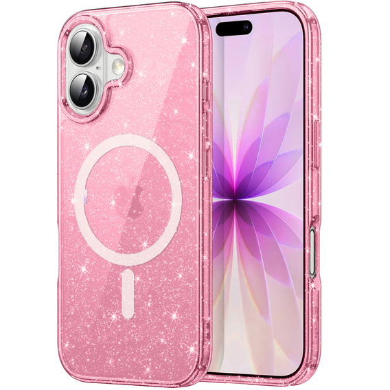 Θήκη για iPhone 17, για MagSafe, glitter, ημιδιαφανές ροζ