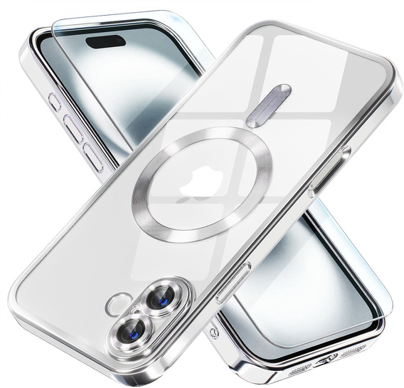 Θήκη για iPhone 16, Electro MagSafe, ασημένια + Γυαλί για την οθόνη
