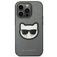 Karl Lagerfeld Θήκη για iPhone 14 Pro Max, Saffiano Choupette Head Patch, ασημένια