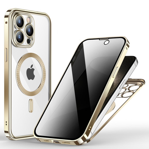 Θήκη για iPhone 15 Pro Max, Privacy Dual Glass, για MagSafe, χρυσή