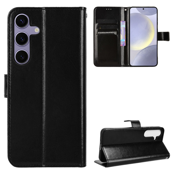 Θήκη με πτερύγιο για Samsung Galaxy S25 FE, Crazy Horse Wallet, μαύρη