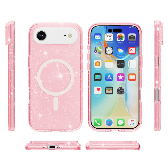 Θήκη για iPhone Air, για MagSafe, glitter, ημιδιαφανές ροζ