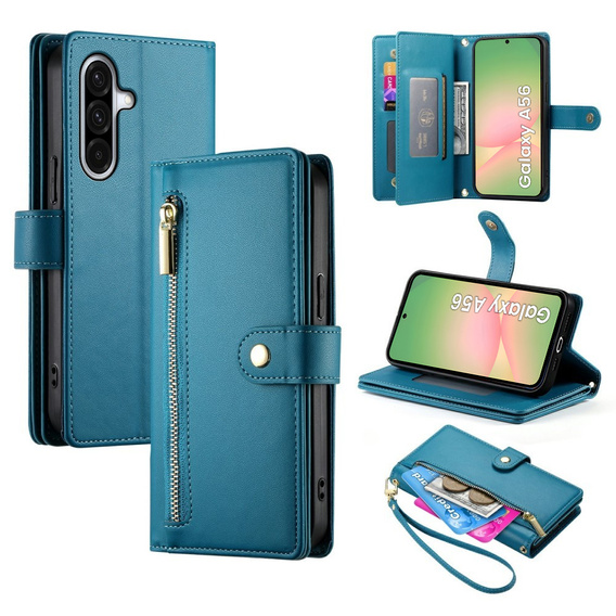 Θήκη με πτερύγιο για Samsung Galaxy A56 5G, Wallet Zipper Pocket, μπλε